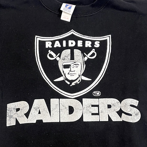 90s Vintage Raiders Football NFL Black Sweatshirt (“Boy Large 14-16”) - Picture 5 of 5